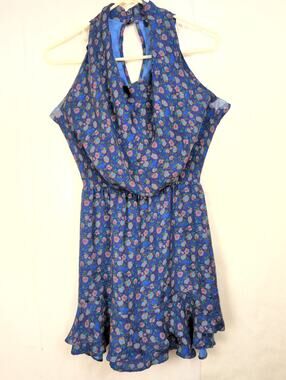 Poeta blue floral blousan ruffled hem dress Size Sm Feminine Dainty Romantic